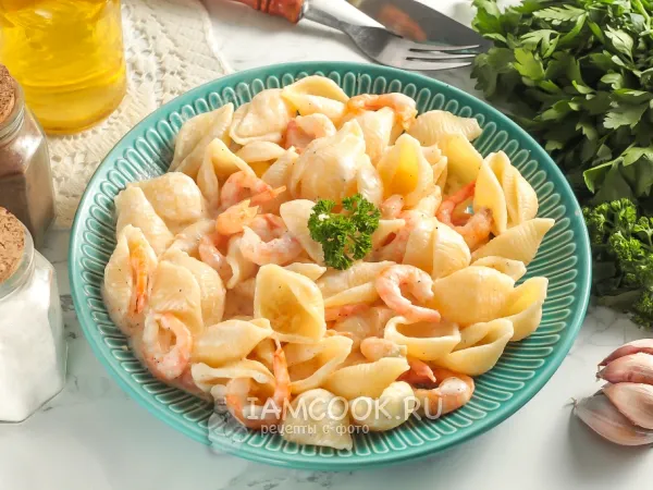 Фото блюда: Паста с креветками в сметанном соусе
