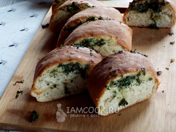 Фото готового блюда: Багет с зеленью и чесноком