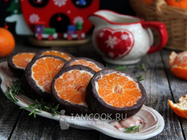 Фото готового блюда: Рулет с мандаринами без выпечки