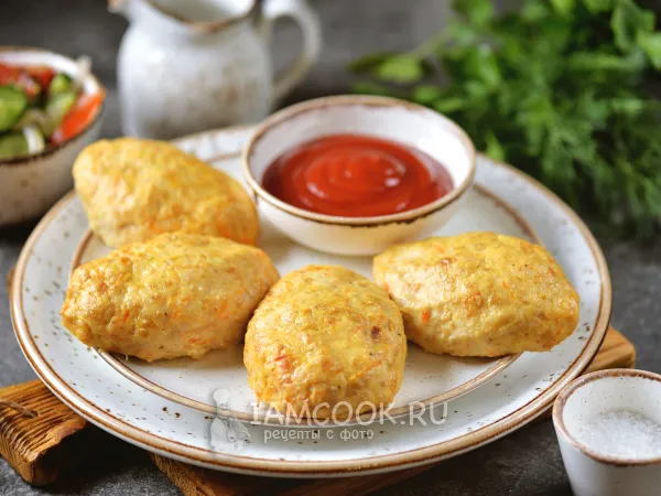 Фото блюда: Куриные котлеты с овсяными хлопьями в духовке