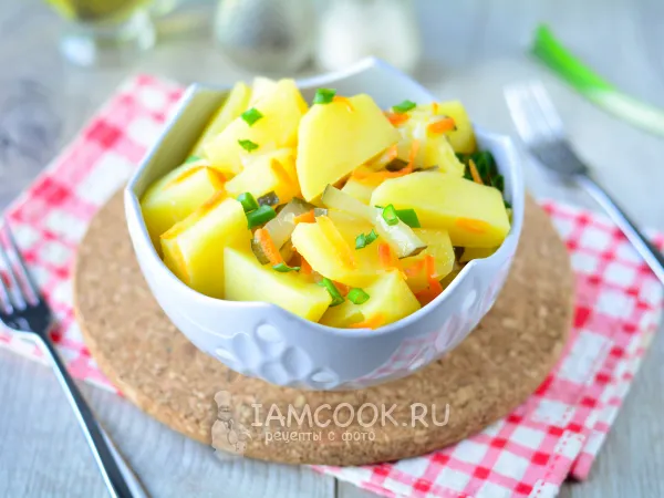 Фото готового блюда: Тушеная картошка с солеными огурцами