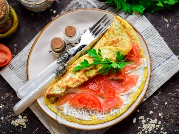 Фото готового блюда: Овсяноблин с семгой и сливочным сыром