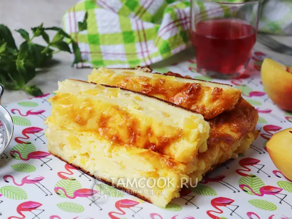 Фото блюда: Творожная запеканка с персиками