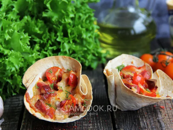 Фото блюда: Корзиночки из лаваша с начинкой в духовке