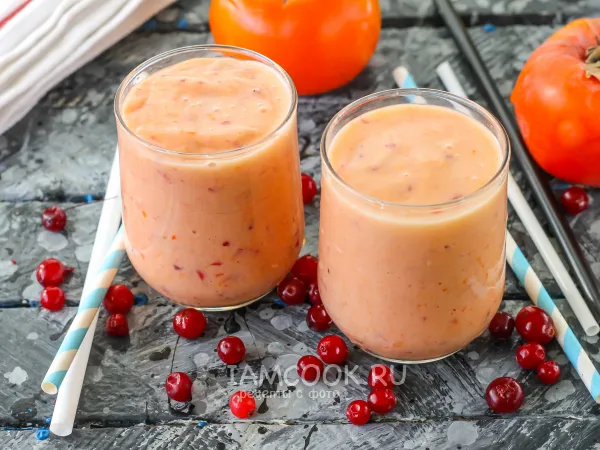 Фото блюда: Смузи из кефира с клюквой и хурмой