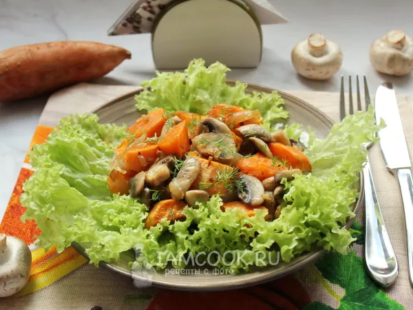 Фото блюда: Батат с грибами в духовке