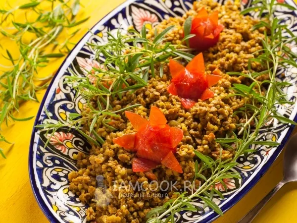 Фото готового блюда: Постный плов из гречки с соевым мясом