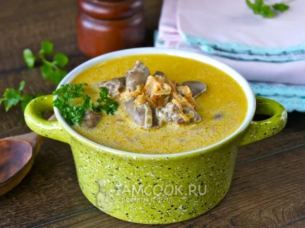 Фото блюда: Куриные сердечки в сливках