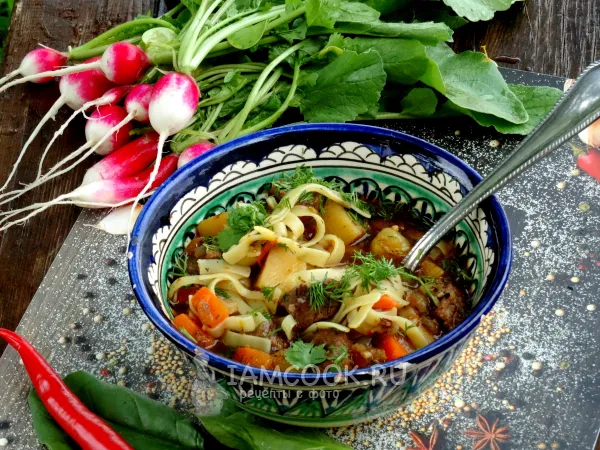 Фото блюда: Лагман из говядины в казане на костре