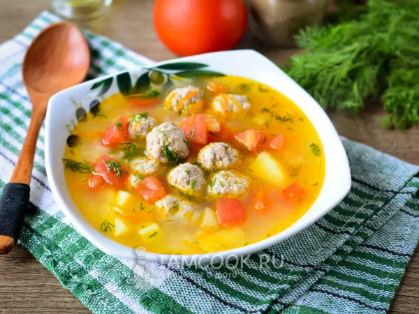 Фото готового блюда: Суп с фрикадельками и помидорами