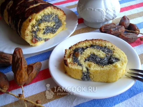 Фото блюда: Бисквитный рулет с маком и изюмом