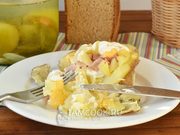 Фото блюда: Фаршированный отварной картофель в духовке