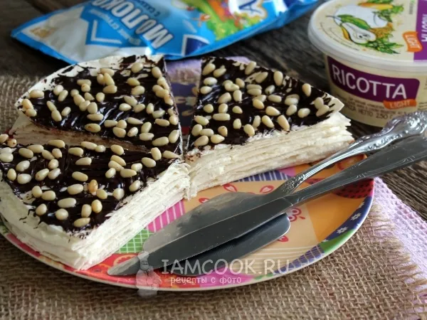 Фото блюда: Торт из лаваша с рикоттой и сгущенкой (без выпечки)