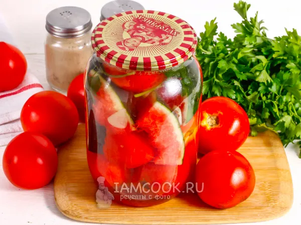 Фото блюда: Маринованные помидоры с арбузом на зиму