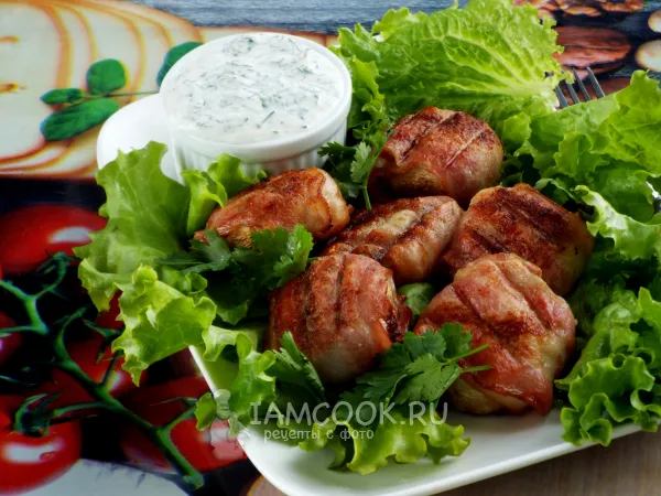 Фото блюда: Шампиньоны в беконе на мангале