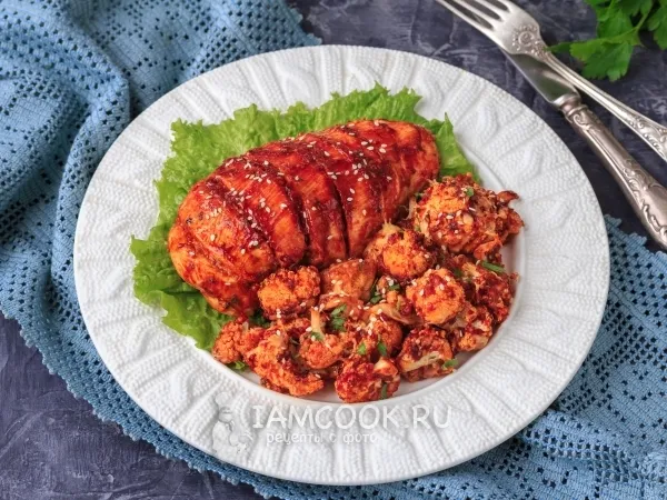 Фото блюда: Курица с цветной капустой в духовке