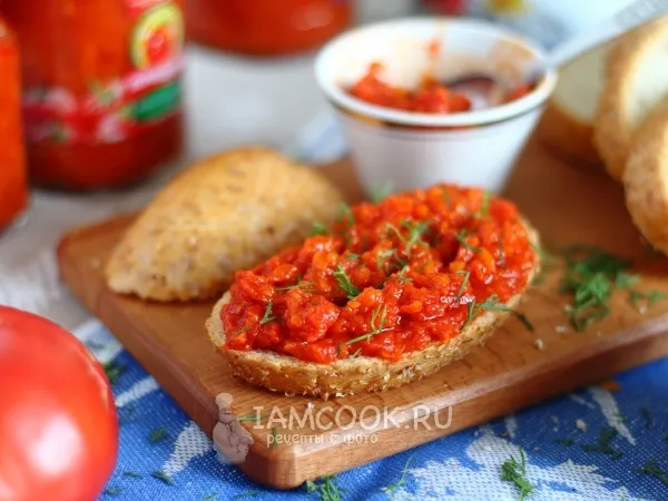 Фото блюда: Острая закуска из помидоров на зиму