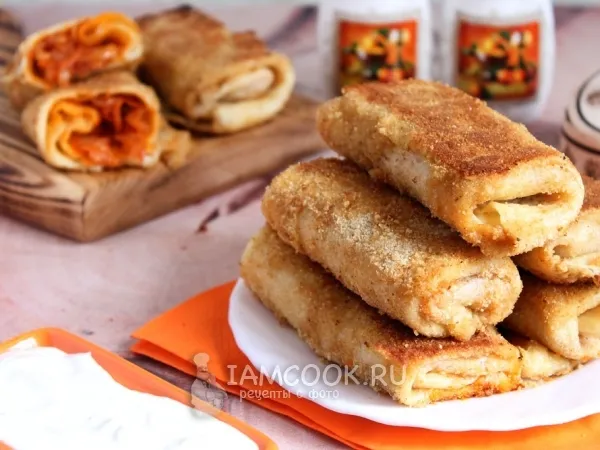 Фото блюда: Блинчики с тушеной капустой в панировке