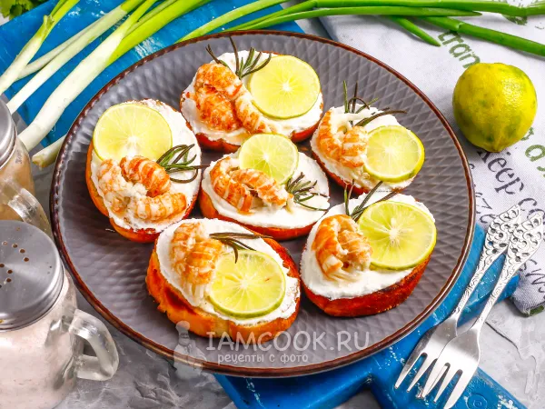 Фото блюда: Канапе с креветками и сливочным сыром