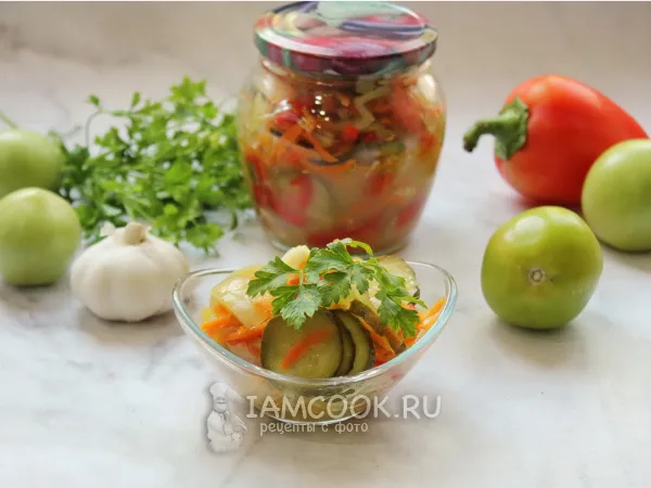 Фото блюда: Салат «Донской» с зелеными помидорами на зиму