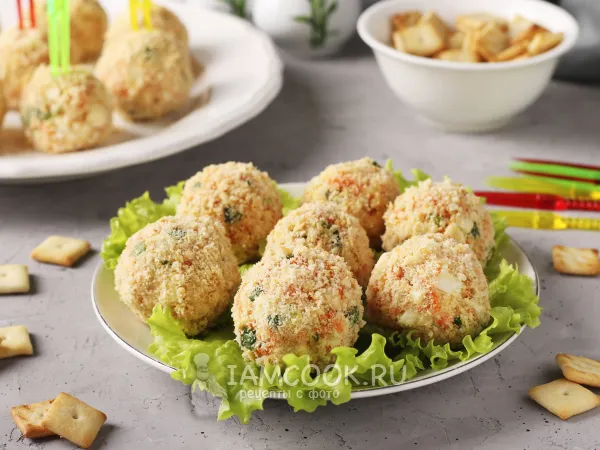 Фото блюда: Закусочные шарики с курицей, морковью и ананасами