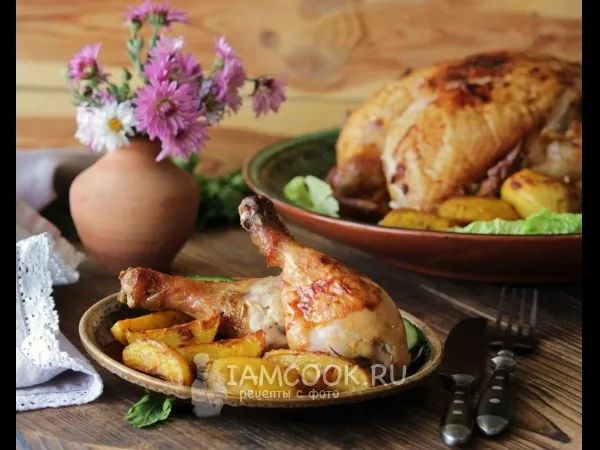 Фото блюда: Картошка по-деревенски с курицей в духовке