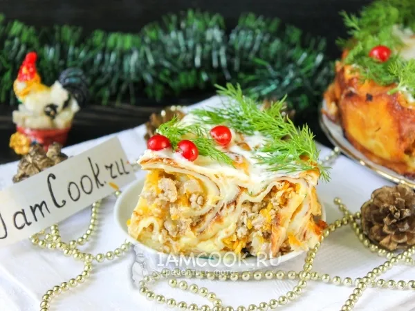 Фото блюда: Блинный пирог с куриным фаршем