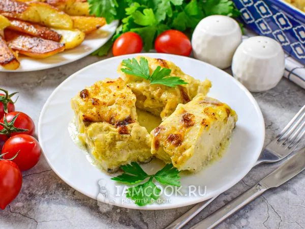 Фото блюда: Филе трески в сливочном соусе духовке