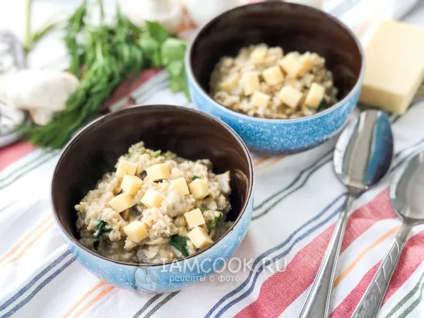 Фото готового блюда: Овсяная каша с грибами и сыром