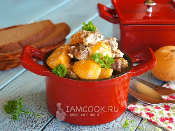 Фото готового блюда: Репа с мясом в горшочке в духовке
