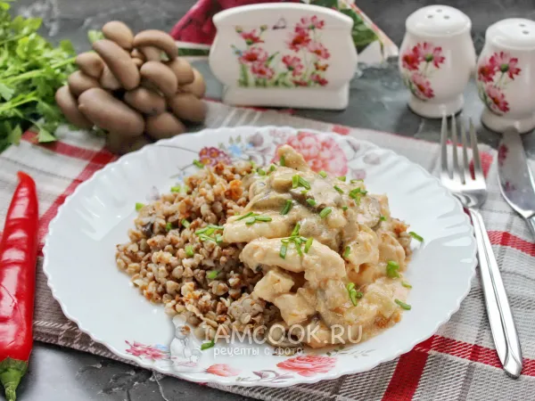 Фото блюда: Бефстроганов из курицы с вешенками