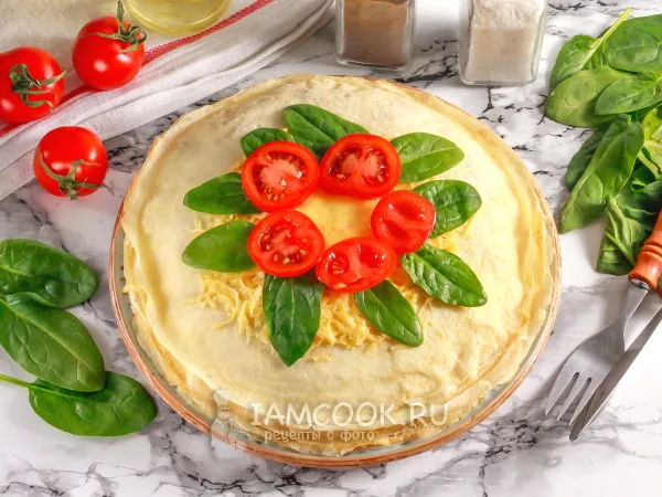 Фото блюда: Блинный торт с ветчиной и сыром