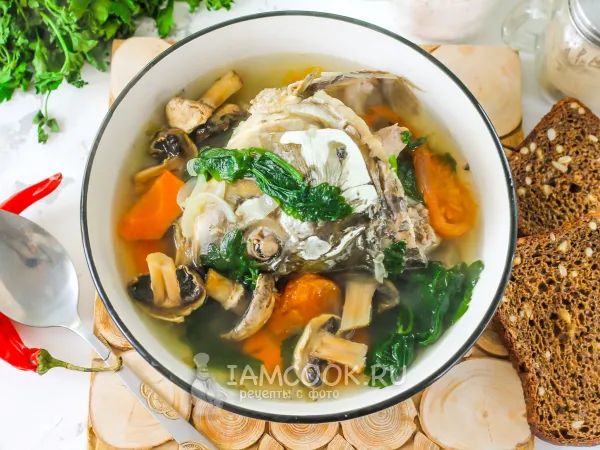 Фото готового блюда: Уха из карпа с грибами