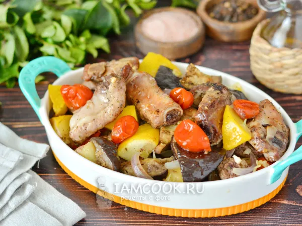 Фото блюда: Свиные ребрышки с овощами в рукаве в духовке