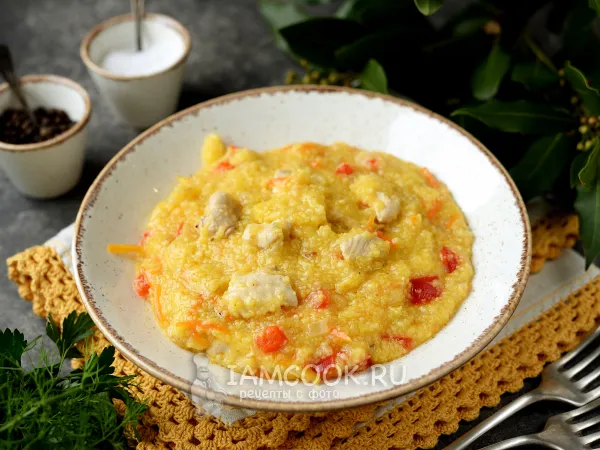 Фото блюда: Кукурузная каша с мясом (курицей)