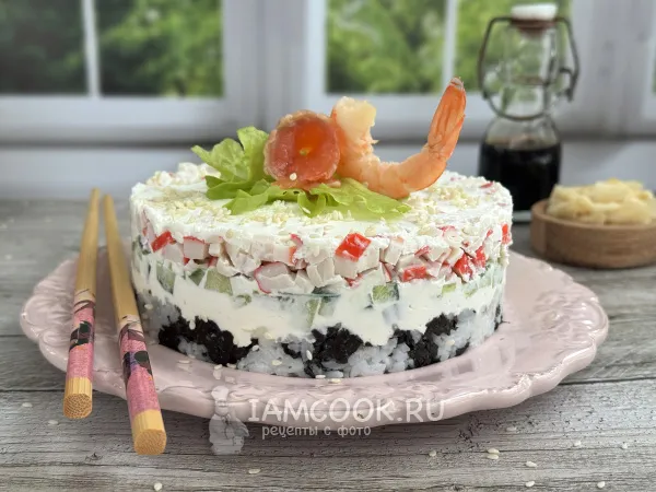 Фото блюда: Суши-торт с крабовыми палочками