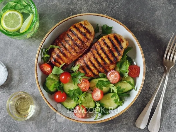 Фото готового блюда: Куриное филе в маринаде (обжаренное и запеченное)