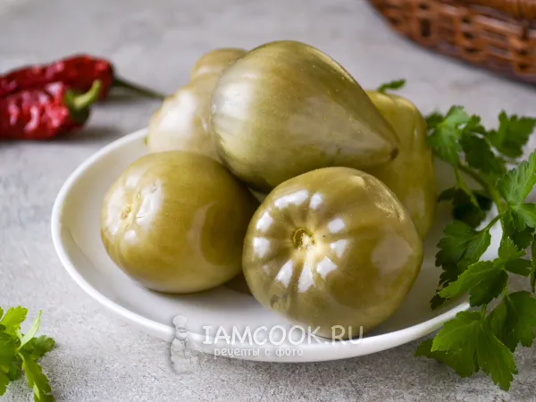 Фото блюда: Квашеные зеленые помидоры в ведре