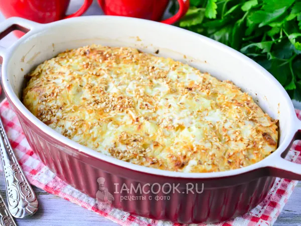 Фото блюда: Рваный пирог из лаваша с творогом и сыром