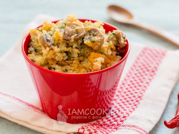 Фото блюда: Цветная капуста с грибами на сковороде