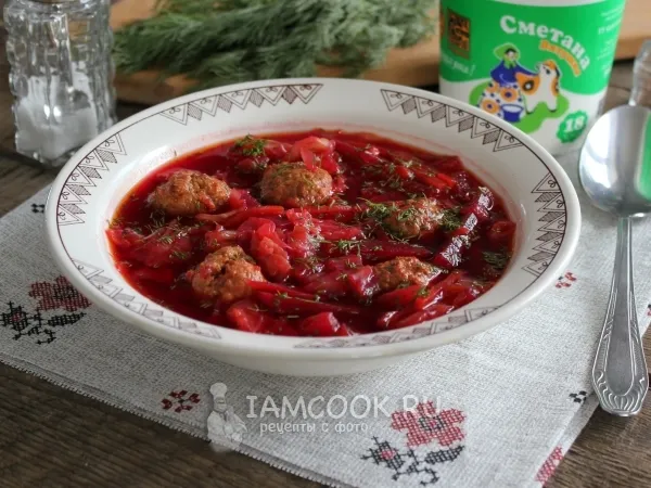 Фото блюда: Борщ с фрикадельками в мультиварке