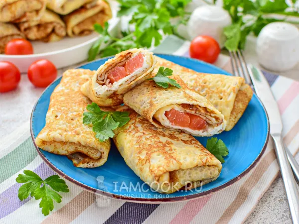 Фото блюда: Блины с маскарпоне и семгой