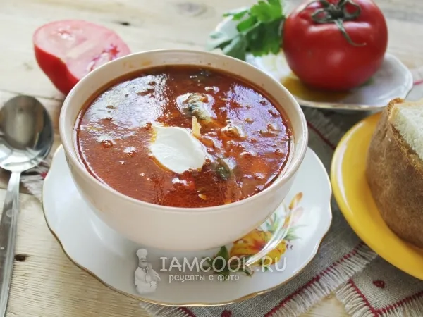 Фото готового блюда: Постный борщ с фасолью и килькой