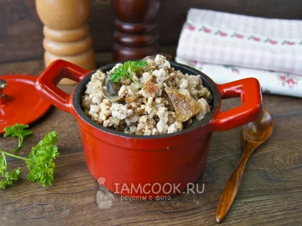 Фото блюда: Фарш с грибами на сковороде