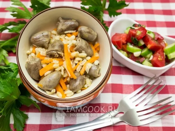 Фото блюда: Перловая каша с куриными сердечками